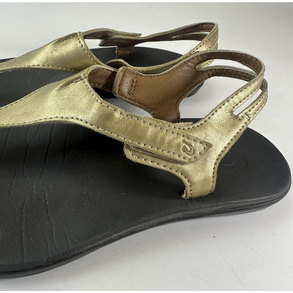OluKai Comfort Eheu Slingback Thong Sandals Gold Metallic V-Strap Girls Size 3 - Picture 10 of 12